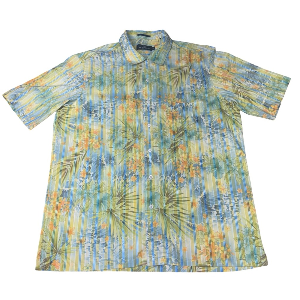 Bugatchi Casual Blue and Green Button Down Shirt Hawaiian